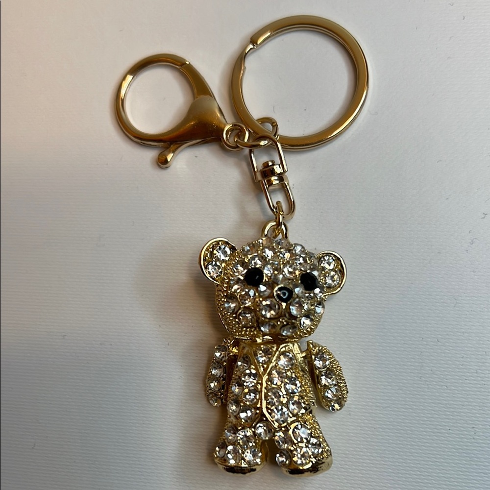 Gold Crystal Teddy Bear Bag Charm or Keychain